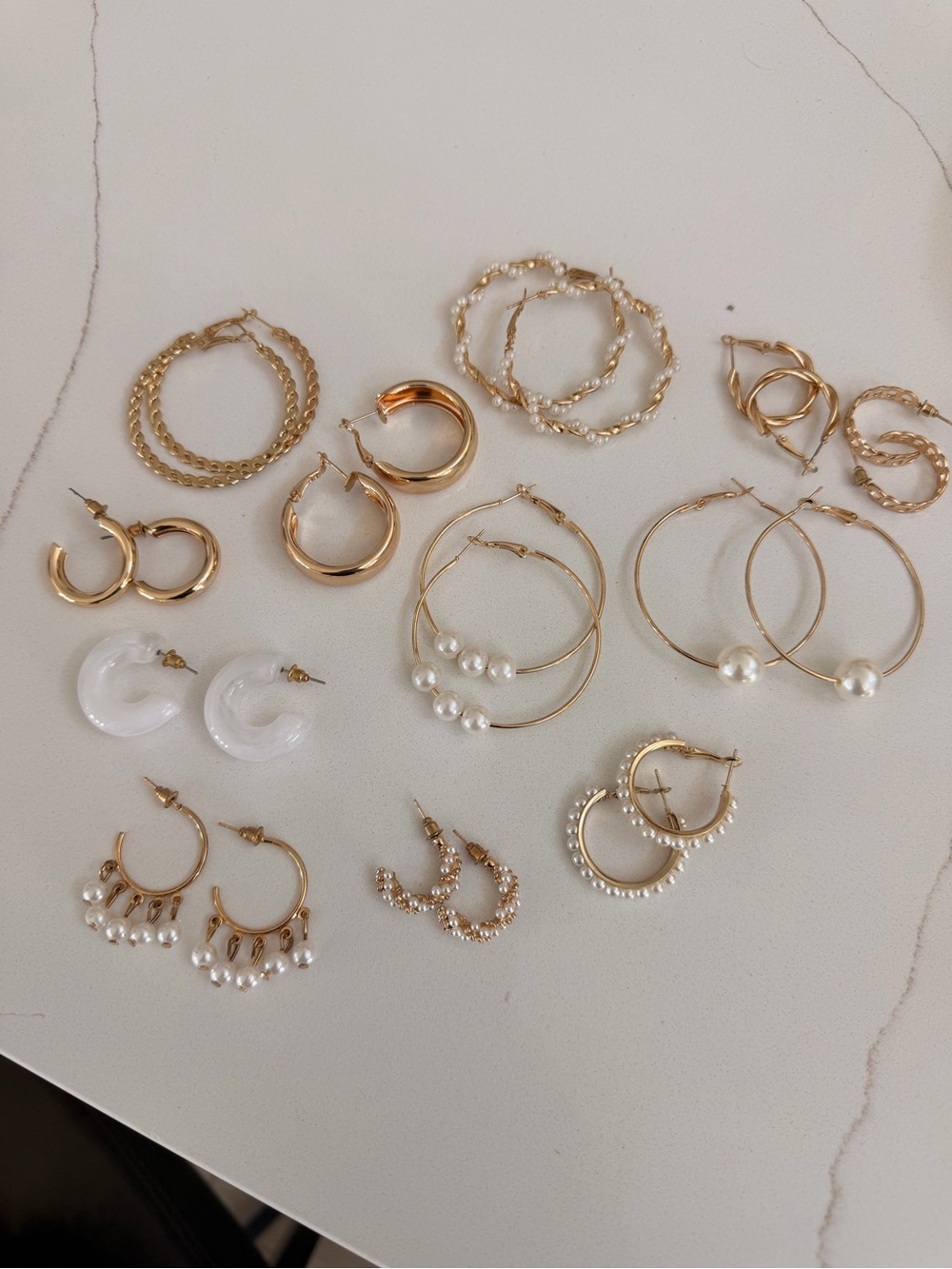 Gold Hoop and Pearl Earrings Set - Elegant Women's Jewelry